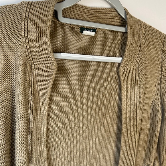100% Linen Khaki Open Cropped Sweater Cardigan Long Sleeve Beach Cardigan - Picture 2 of 4